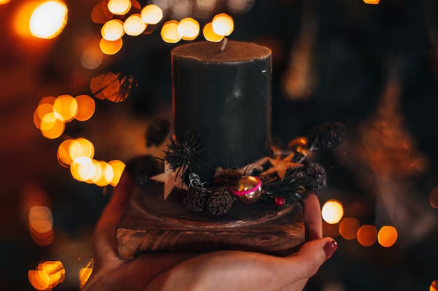 Bougie de Noël tenue entre les mains pour le chakra Noël