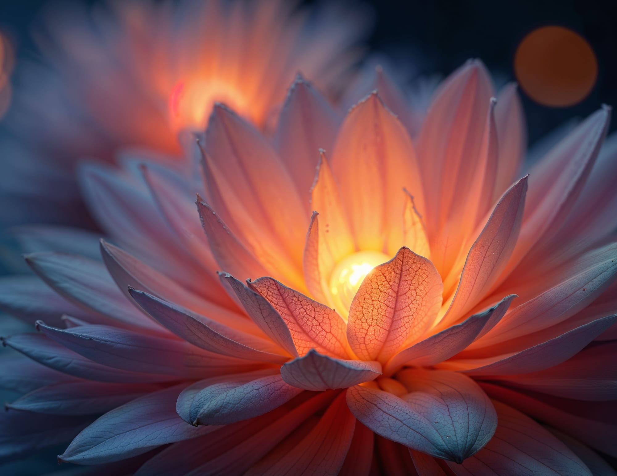 Fleur de lotus lumineuse dans la nuit symbolisant la présence intuitive et la lumière du Reiki